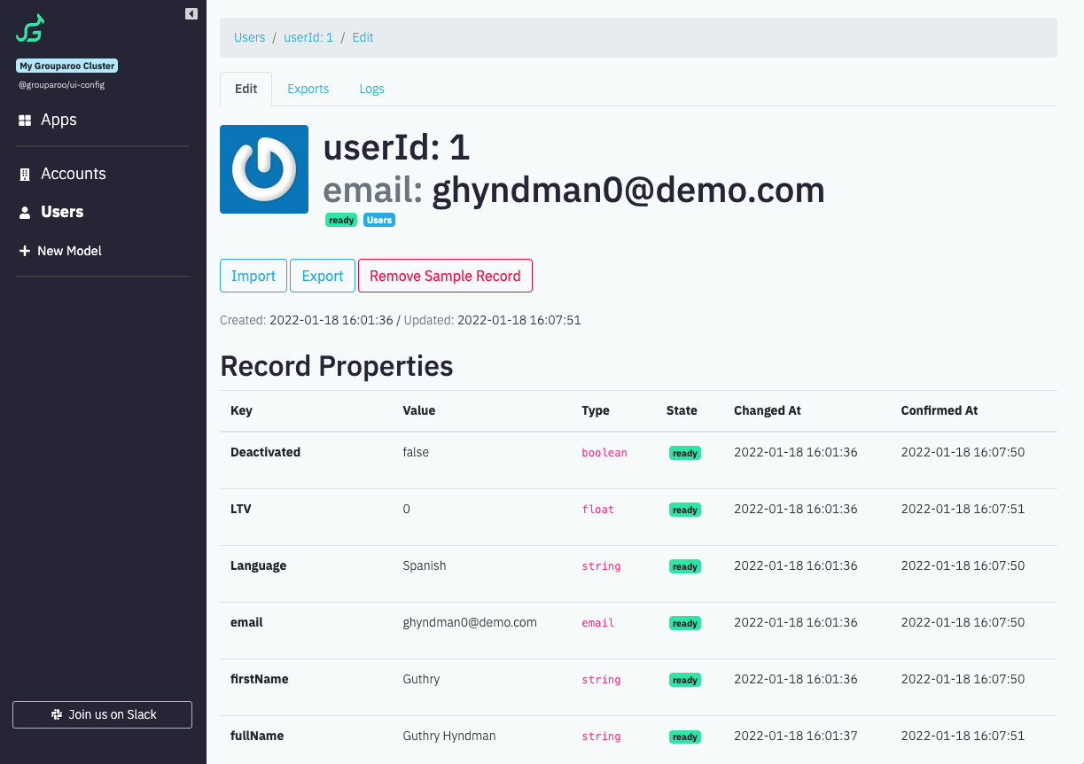 UI Config: Sample Record Detail