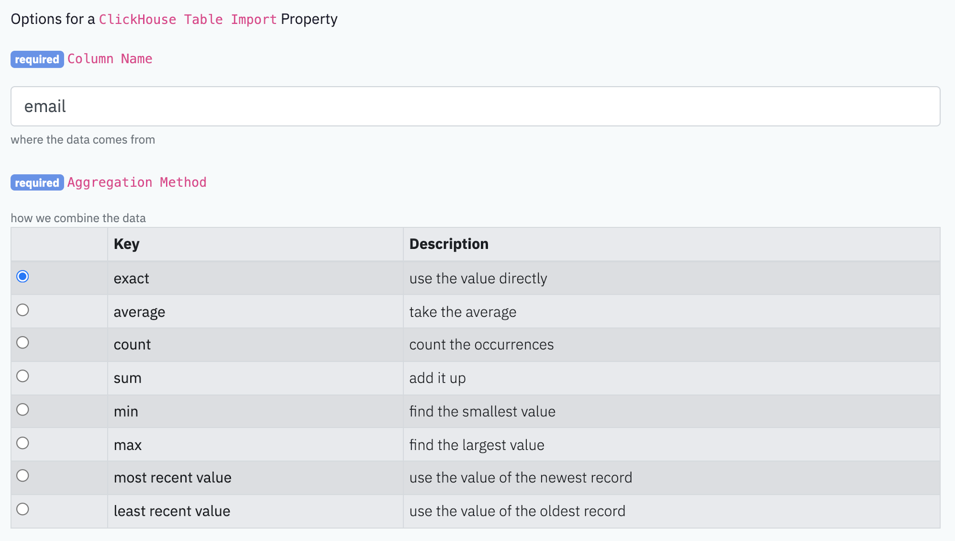 Clickhouse Import Table Properties