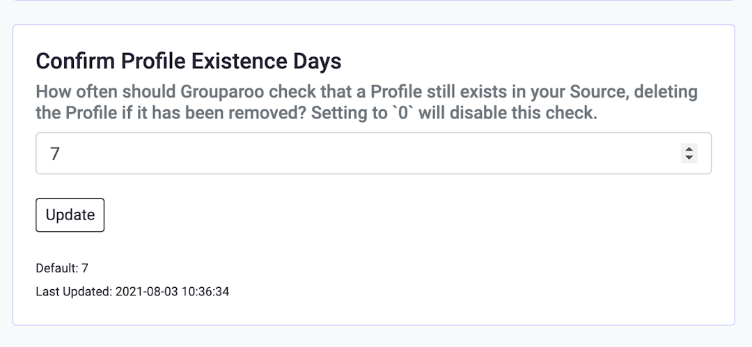 Confirm Profile Existence Days setting