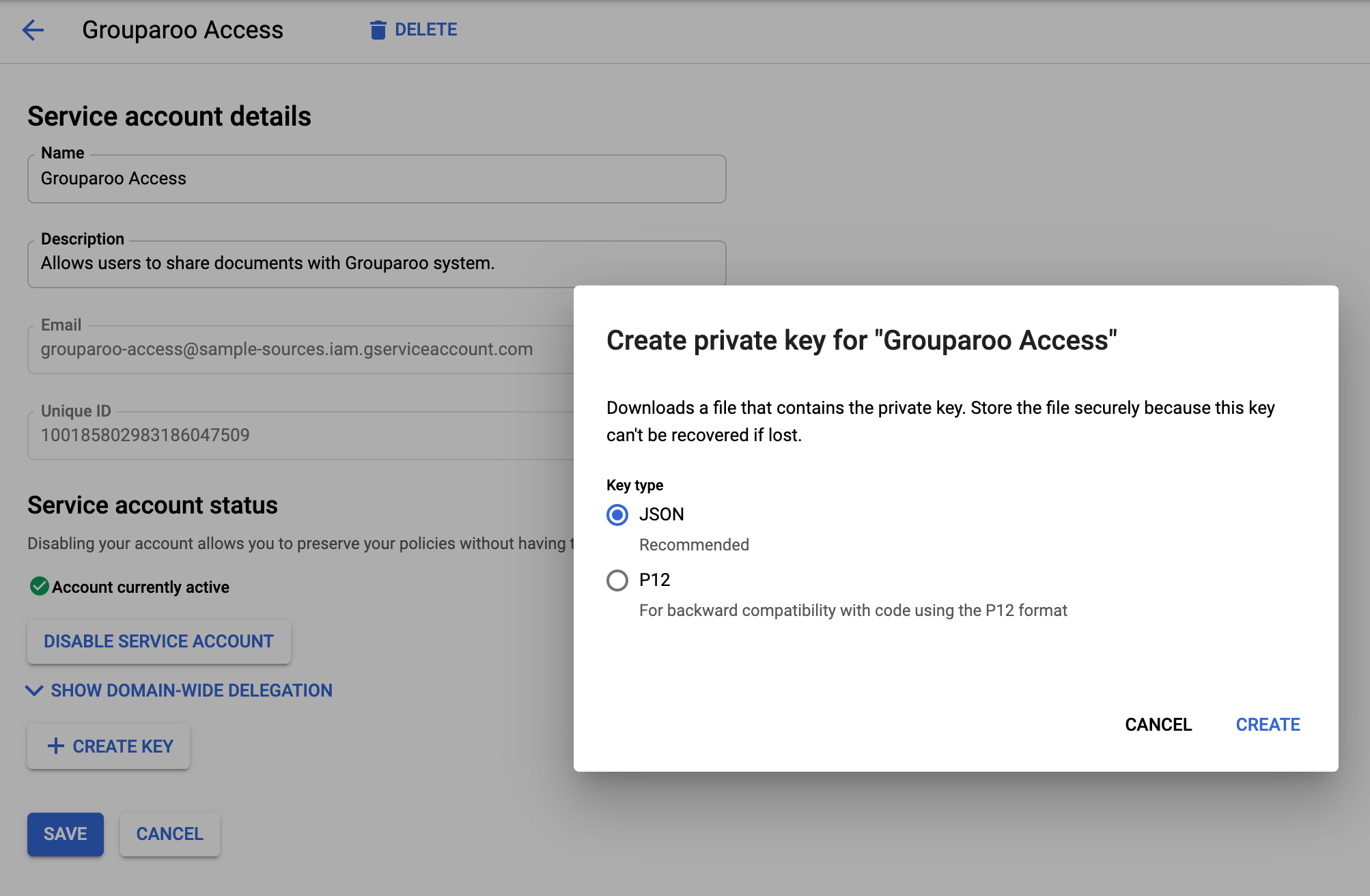 Making a Google Service Account key