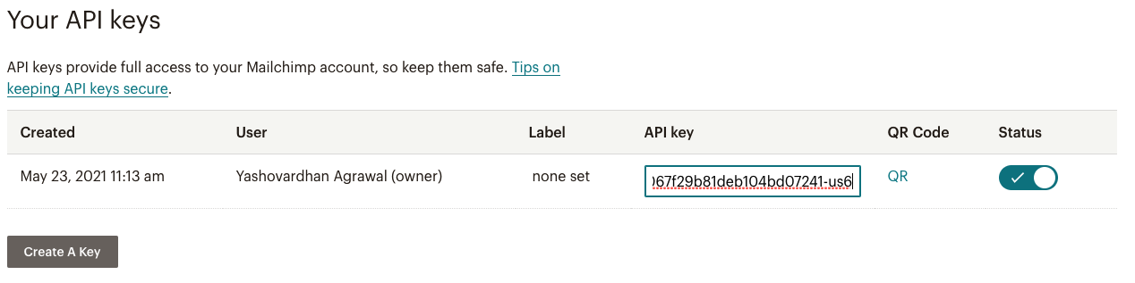 Active API Keys