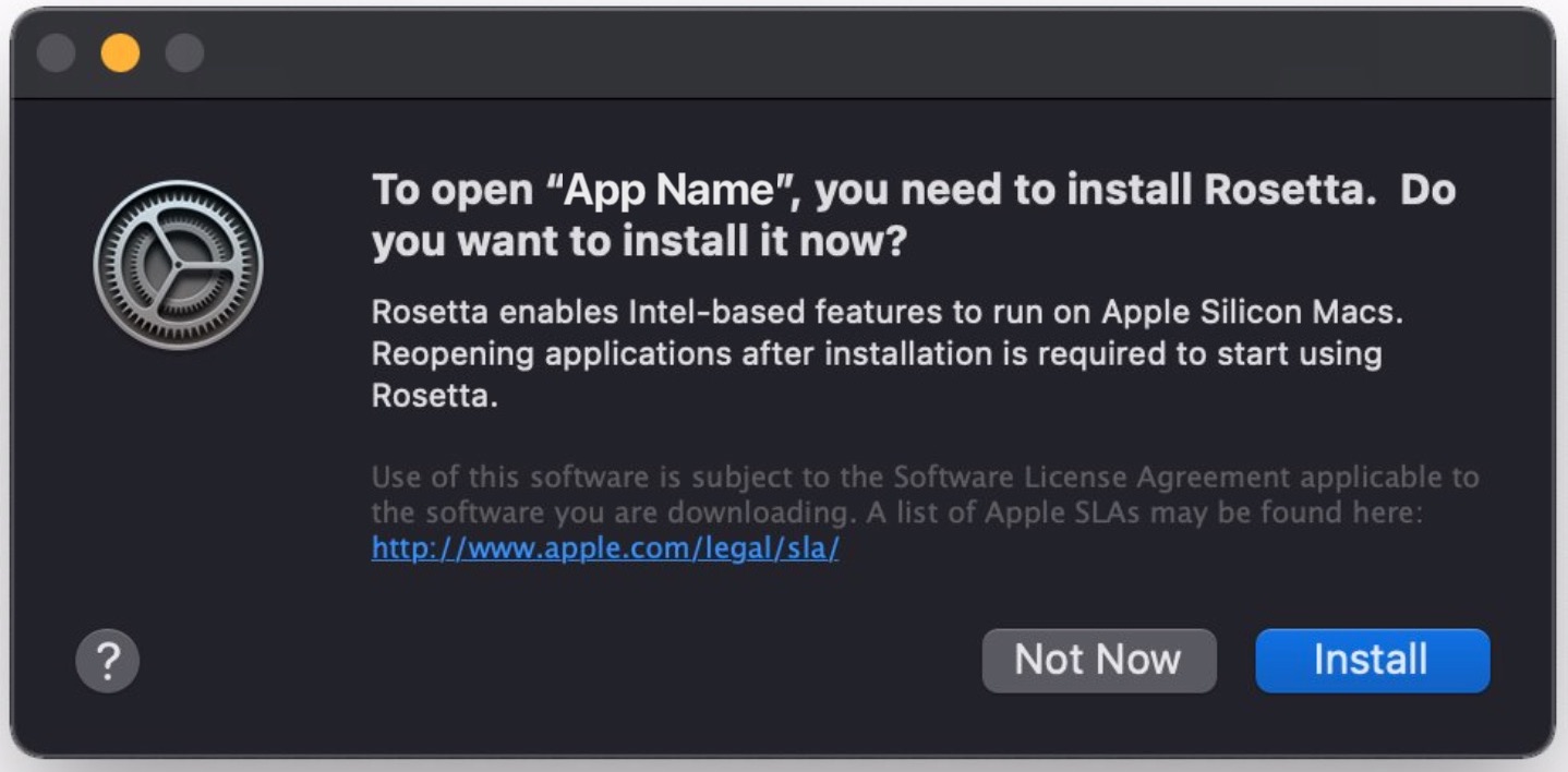 Rosetta 2 install alert