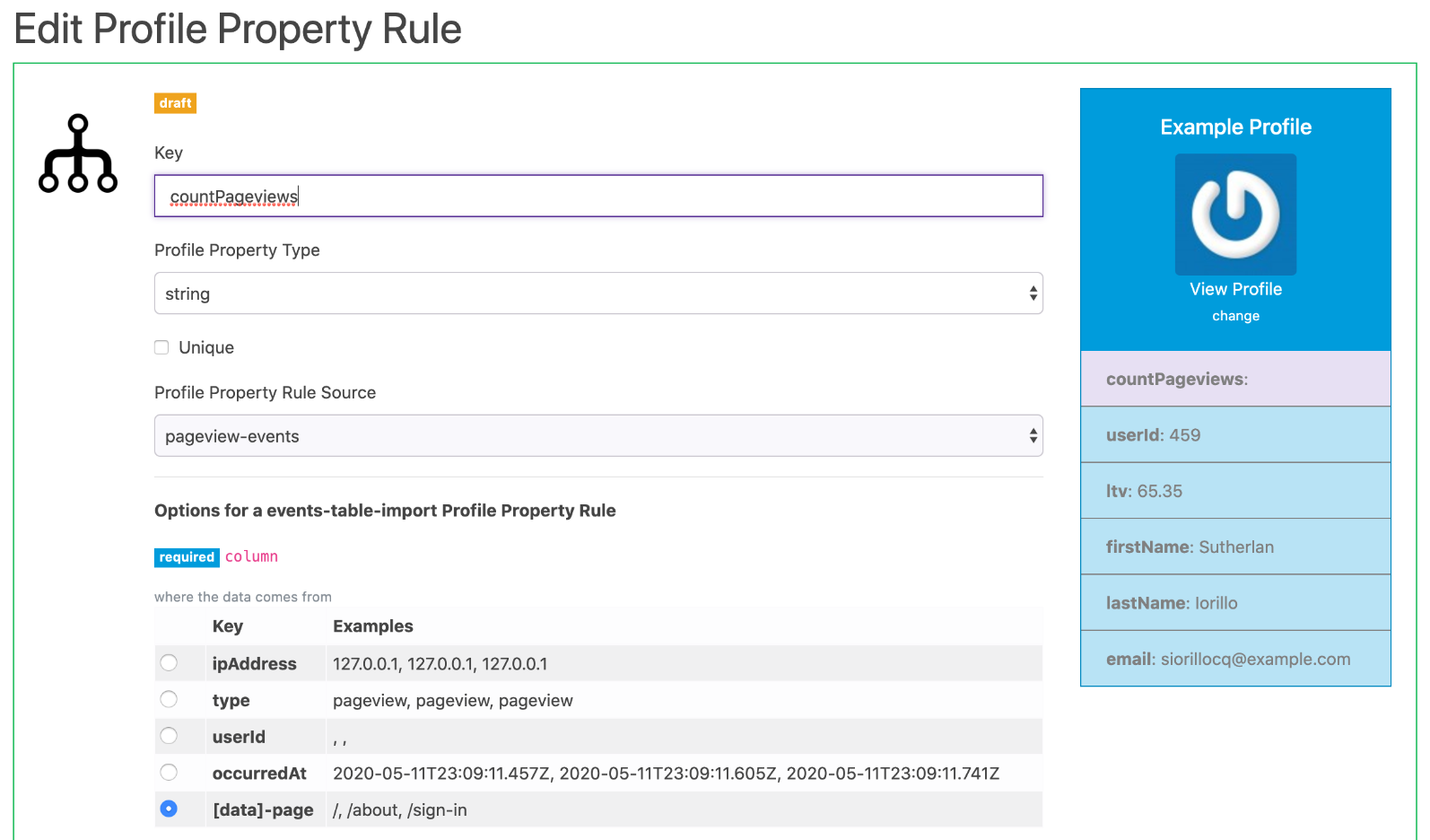 Create a property rule from your events