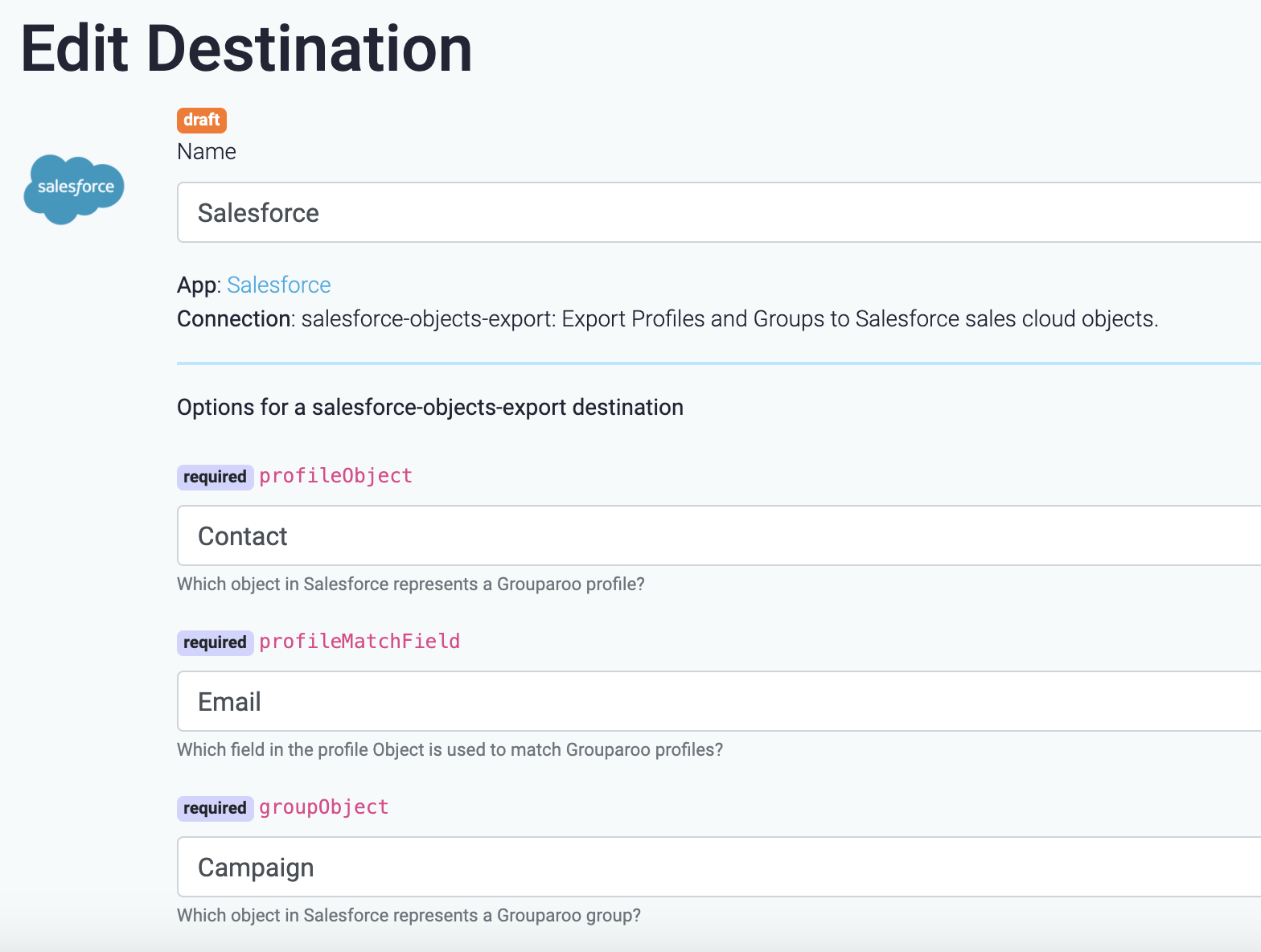 Configuring Salesforce Destination