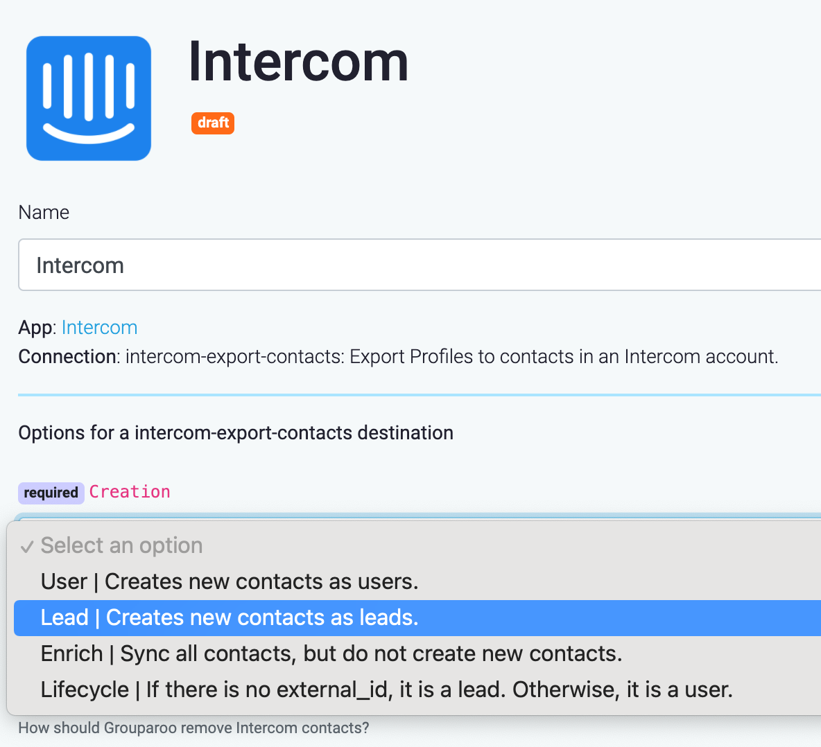 Configuring Intercom Destination