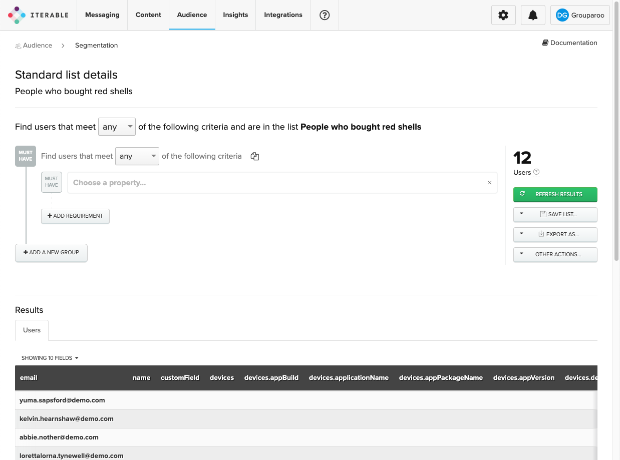 Iterable Audience generated by Grouparoo