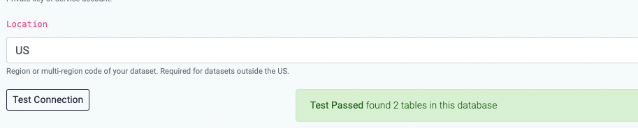 BigQuery Location selection