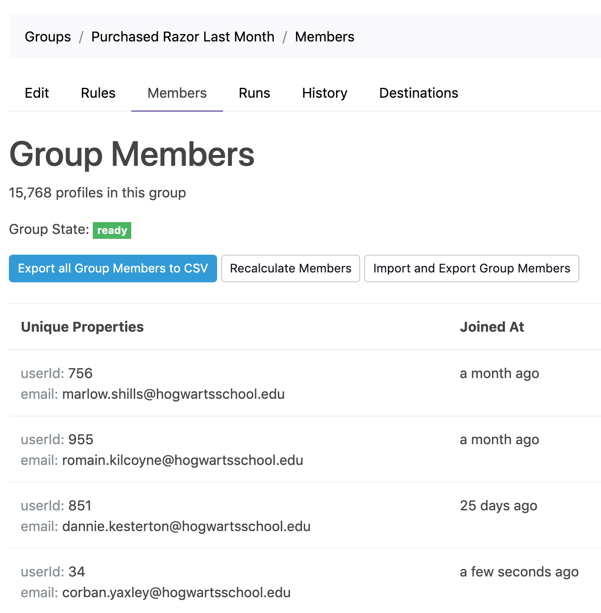 Browse group profiles in Grouparoo.