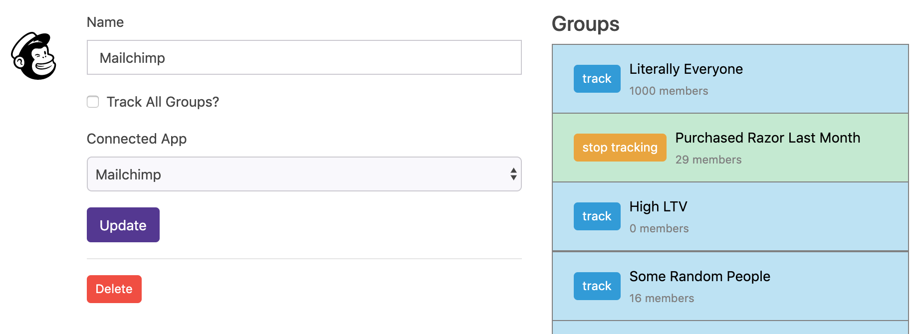 Grouparoo lets you choose what groups to sync to your destination.