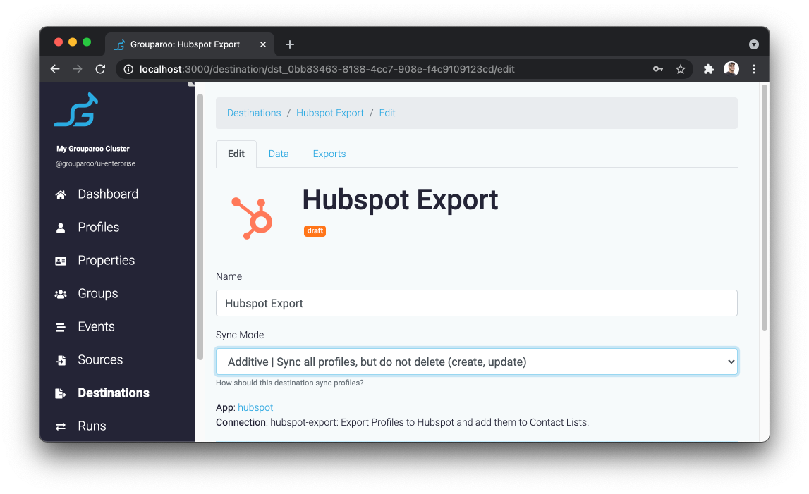 HubSpot destination configuration