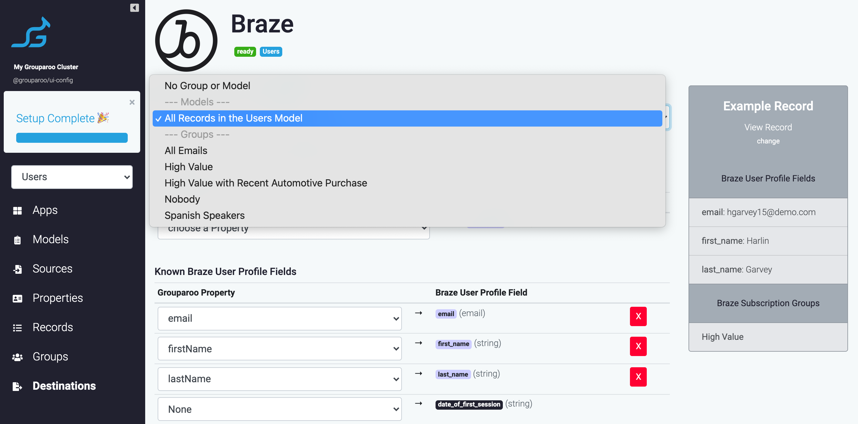 All Records in a Model being mapped to Braze Destination